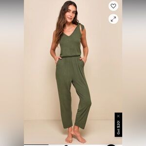 Lulus Belmore Olive Green Ribbed Sleeveless Jumpsuit